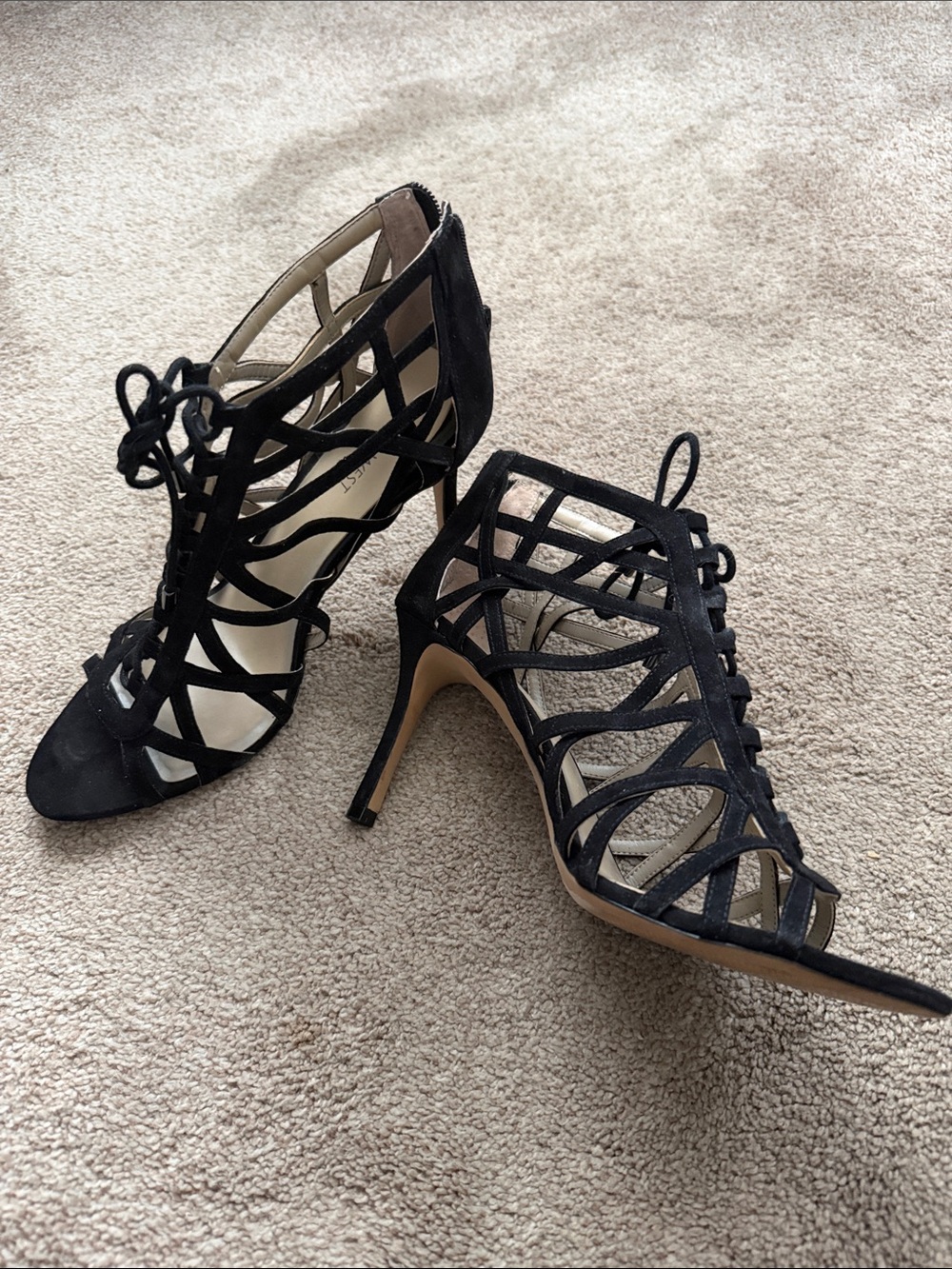 Nine West Black Strappy Cage Lace-Up Stiletto Heels